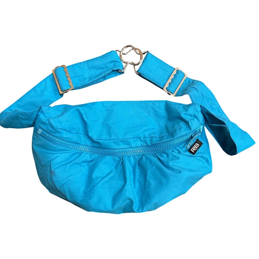 Fera Vintage Turquoise Blue Nylon Ruched Belt Bag Fanny Pack Adjustable Strap